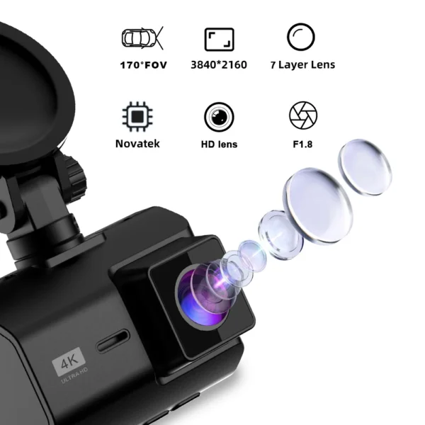 Wireless 2 Inch Dashcam 4k With HD Lens